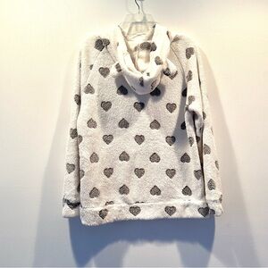 K&C White and Gray Heart Polka Dot Fleece Teddy Bear Hoodie Sweater, Size 1X